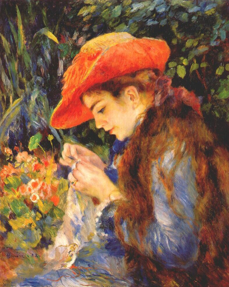 Marie Therese durand ruel sewing - Pierre-Auguste Renoir painting on canvas